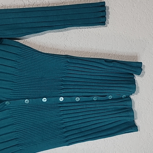Joseph A Teal V Neck Button Up Thick Ribbed Sweater Sz. L - Picture 2 of 7